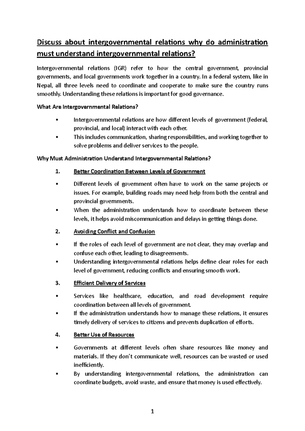 Why do administration must understand intergovernmental relations - 1 ...