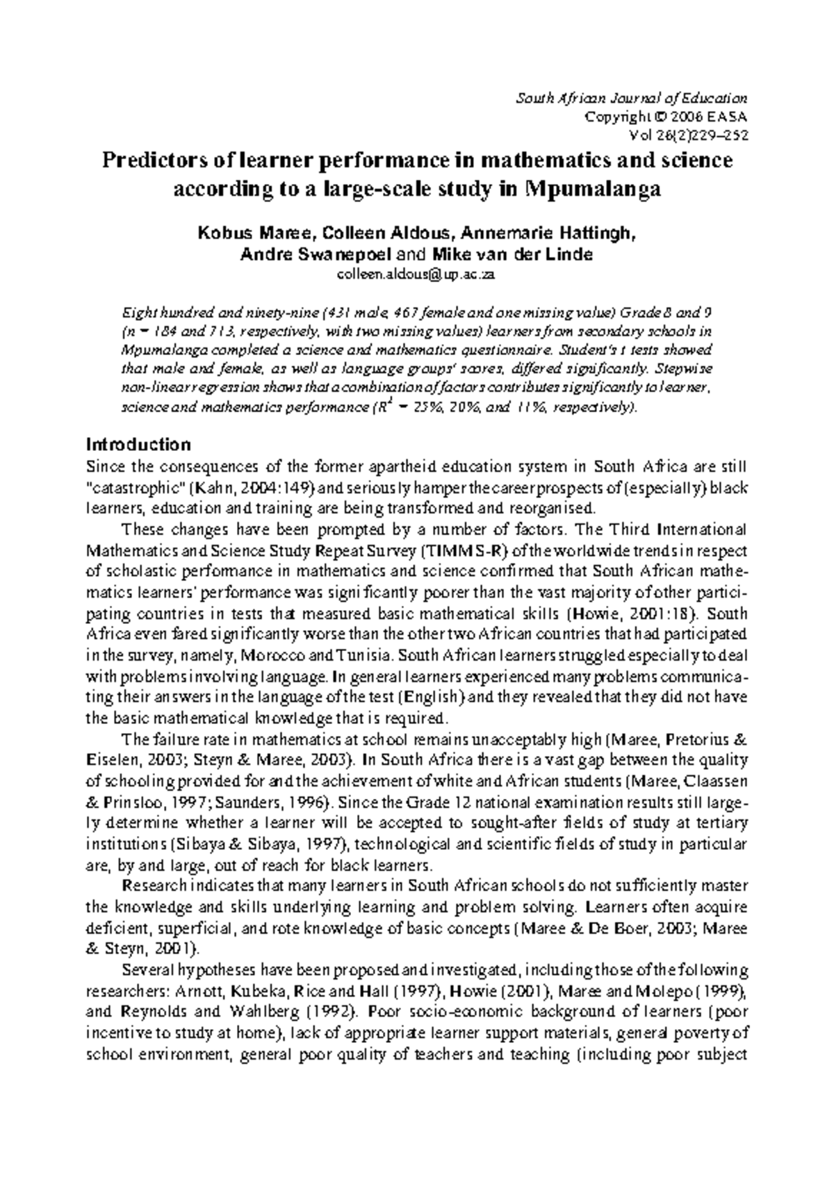 Predictors of Learner Performance in Mathematics & Science (EASA) - Studocu