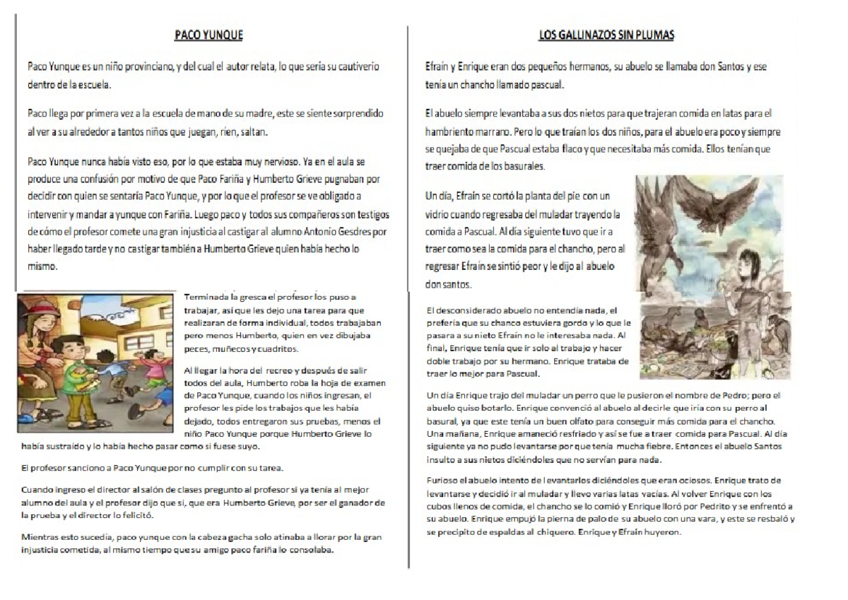Análisis de Cuentos: "Paco Yunque" y "Gallinazos sin Plumas" - Document Preview