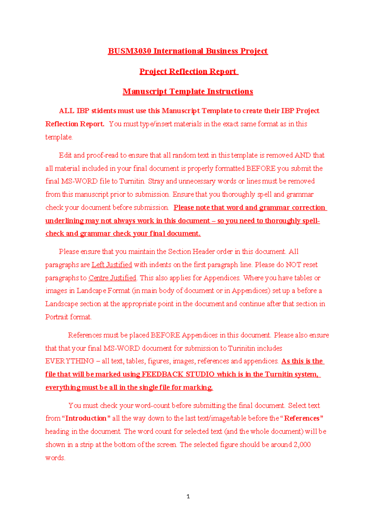 BUSM3030 IBP Project Reflection Report Template Guide - Studocu