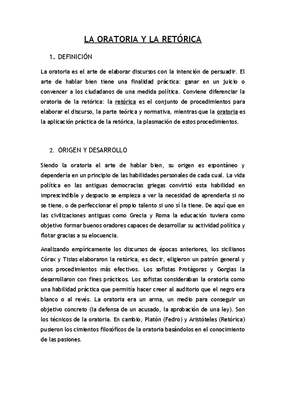 LA ORATORIA Y LA RETÓRICA: Definición y Desarrollo - Studocu
