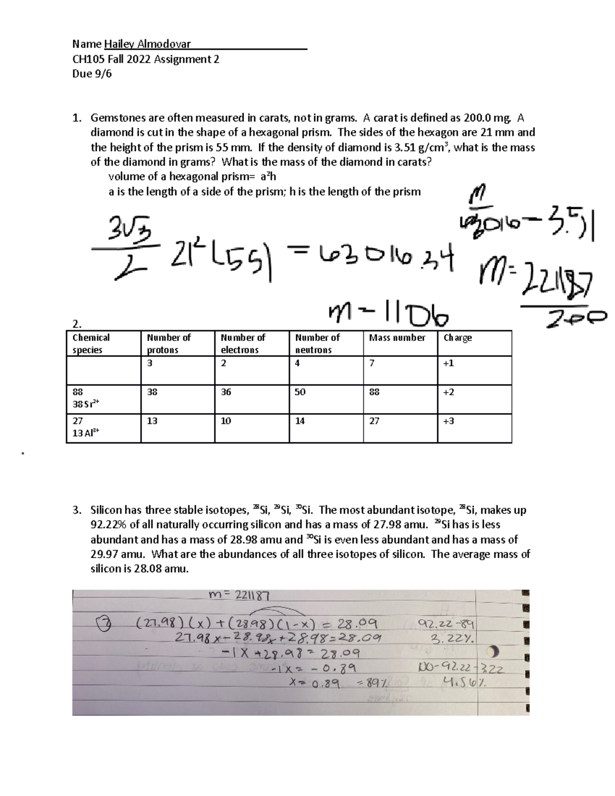 CH105 Fall 2022 Assignment 2: Gemstones and Chemical Species Analysis ...