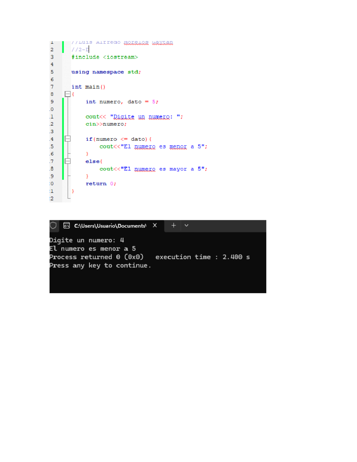 LU13 Ejemplo de Código en C++: Comparación de Números - Studocu