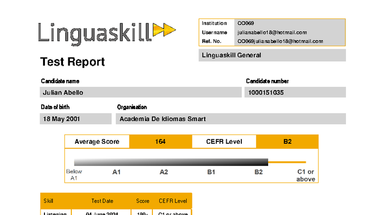 Linguaskill General Test Report CO069 - Julian Abello - Studocu