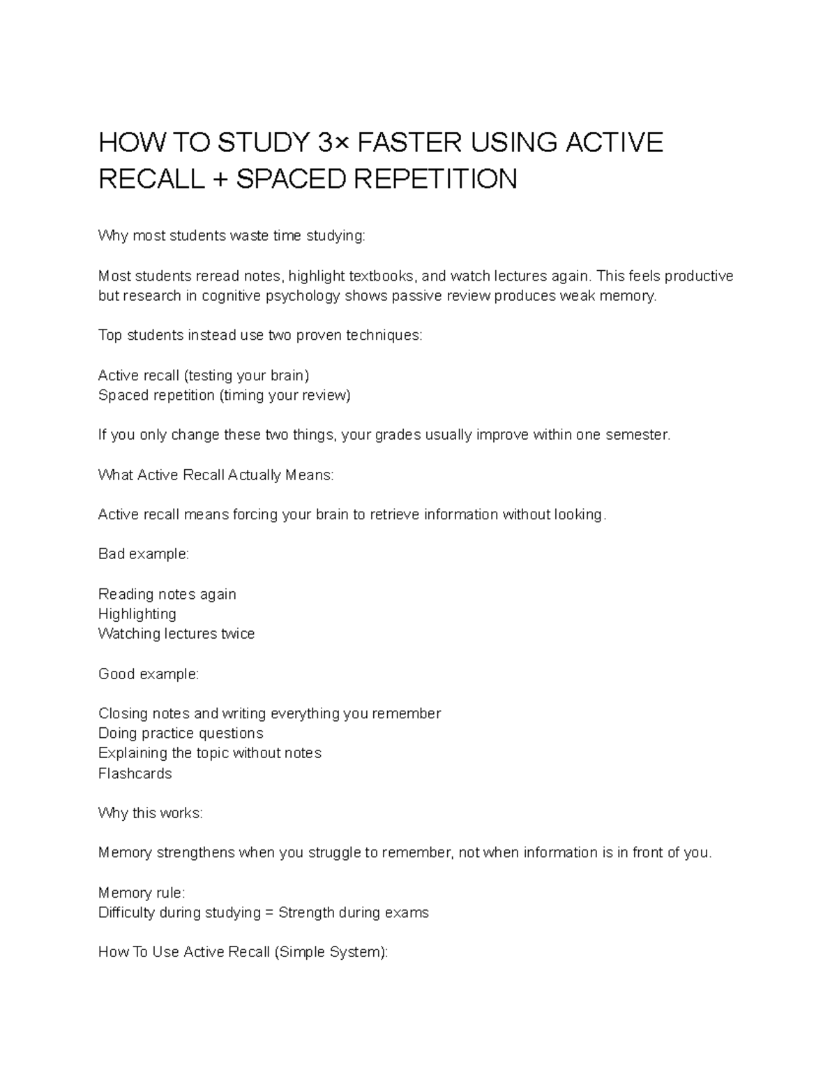 HOW TO Study 3× Faster Using Active Recall & Spaced Repetition - Studocu