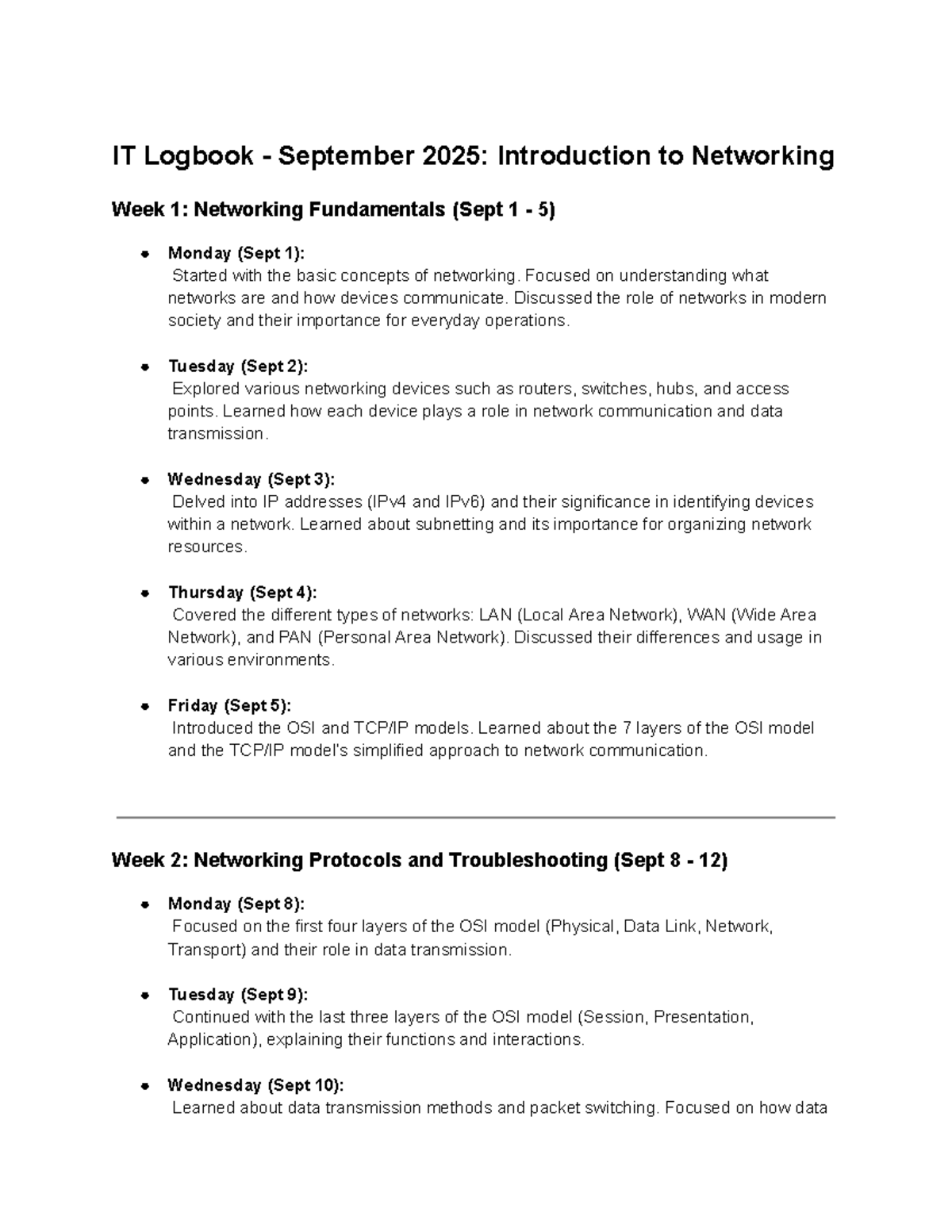 IT Logbook - Sept 2025: Intro to Networking Fundamentals & Protocols ...