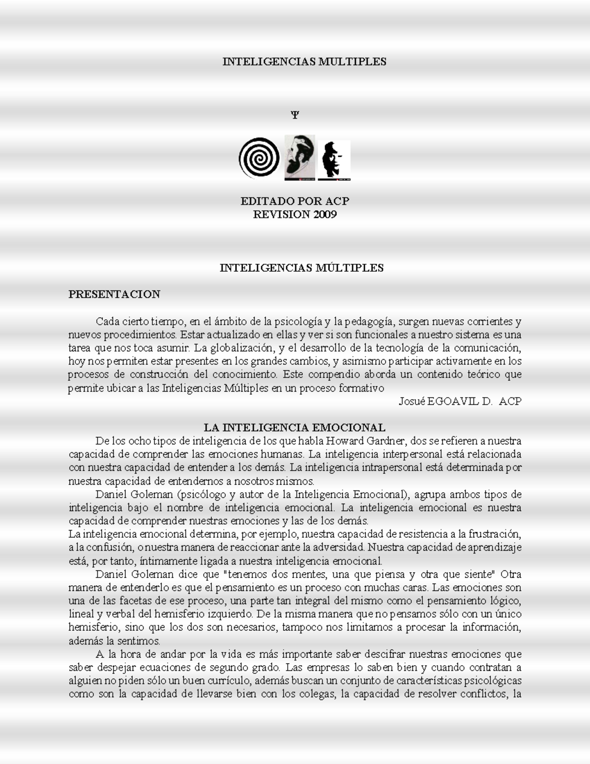 INTELIGENCIAS MÚLTIPLES Ψ: COMPENDIO Y APLICACIONES EN EDUCACIÓN - Studocu