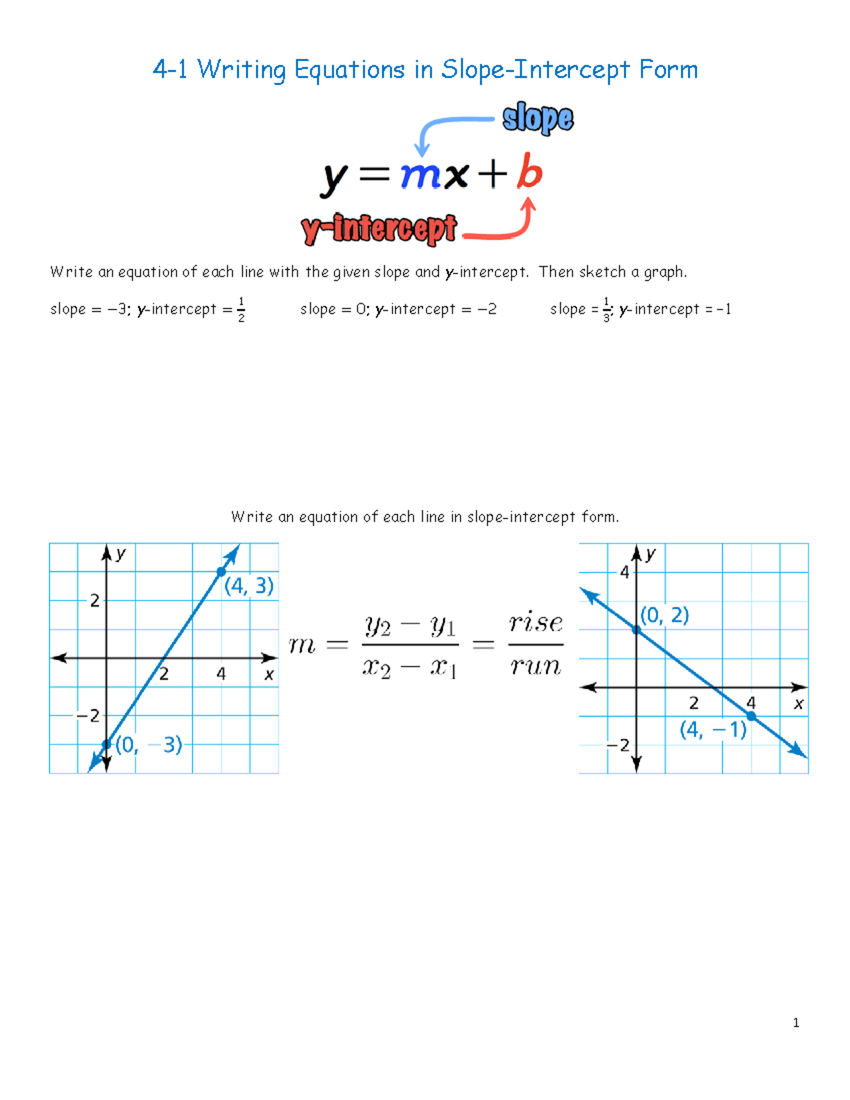 Chapter 4 - Algebra - Notes - 4 - 1 Writing Equations in Slope ...