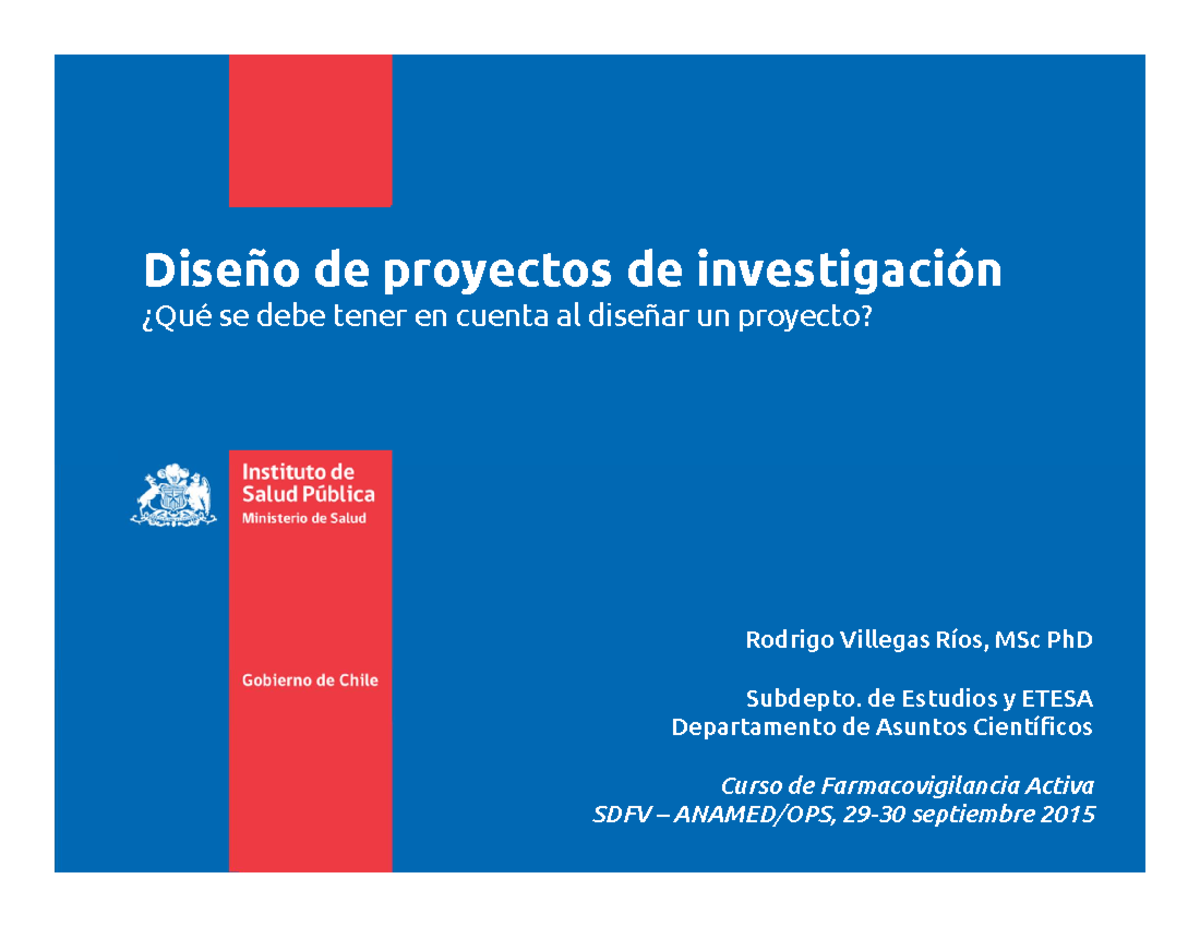 Diseño de Proyectos de Investigación en Farmacovigilancia SDFV - Studocu