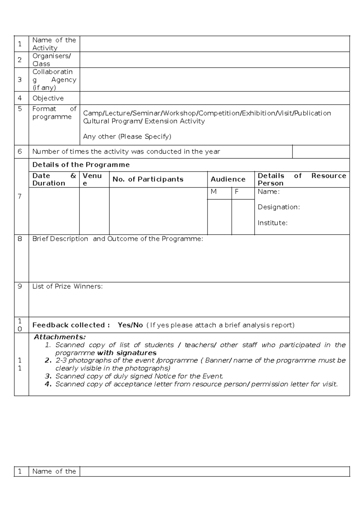 Activity Report Format for Cultural Extension Activities - Studocu