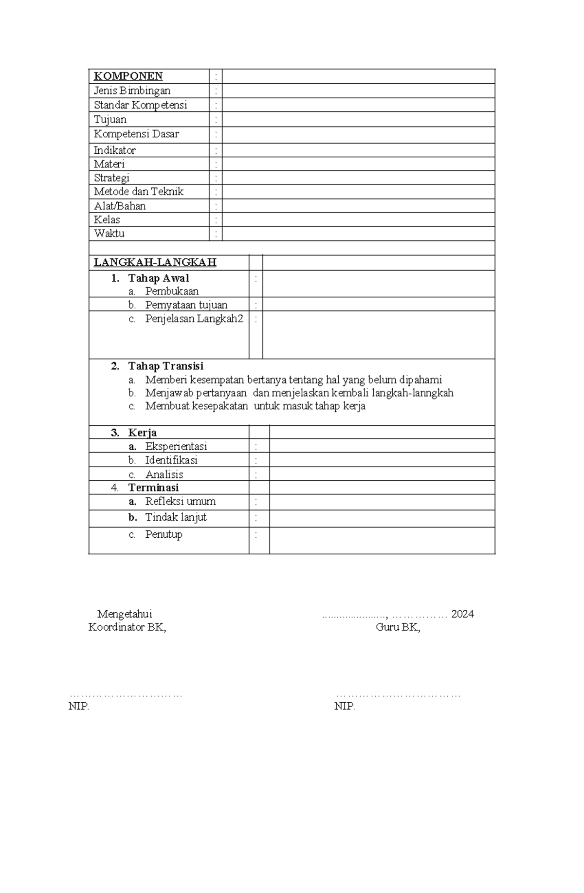Format RPL - KOMPONEN : Jenis Bimbingan : Standar Kompetensi : Tujuan ...