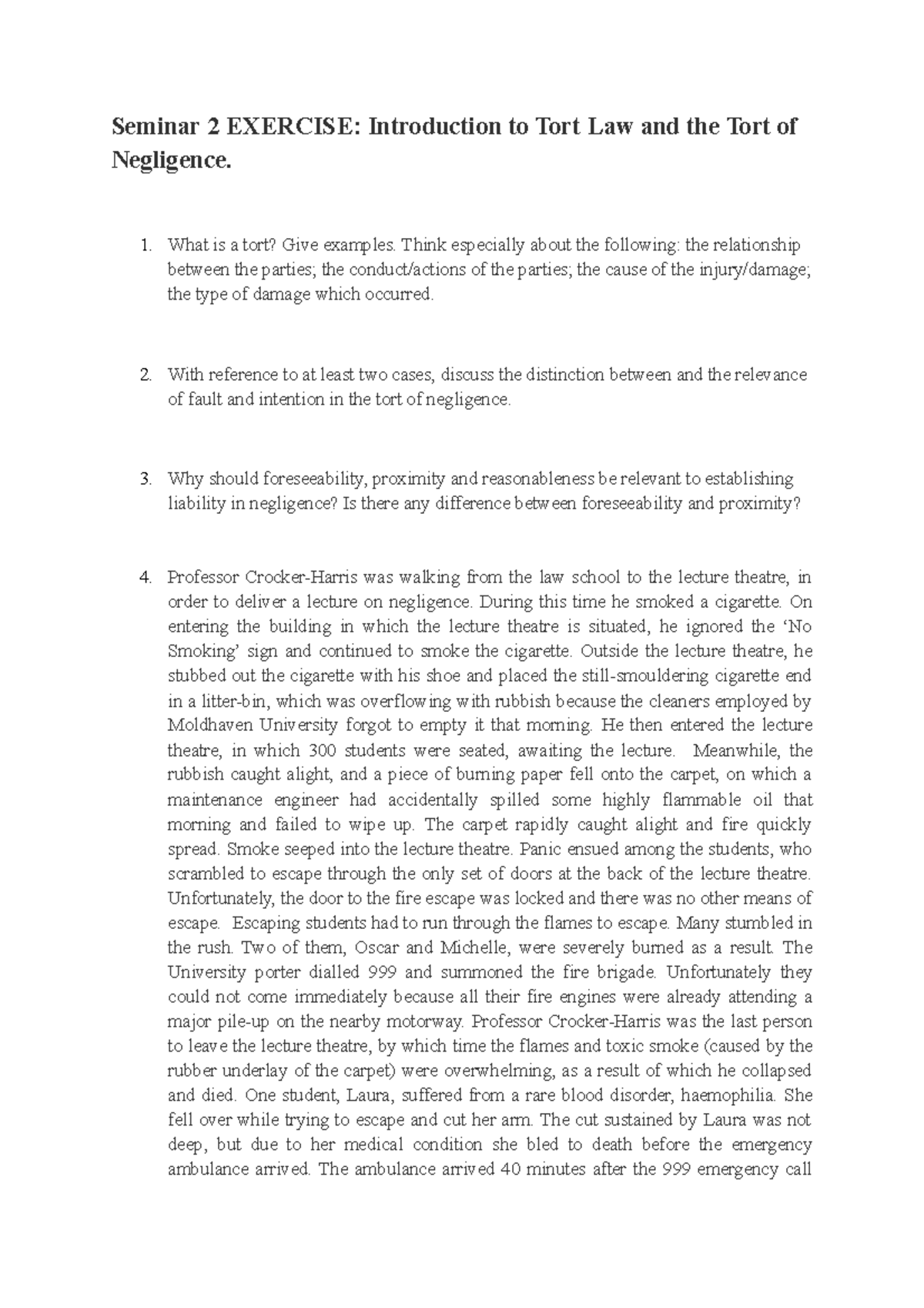 Seminar 2: Exploring Negligence in Tort Law with Case Studies - Studocu