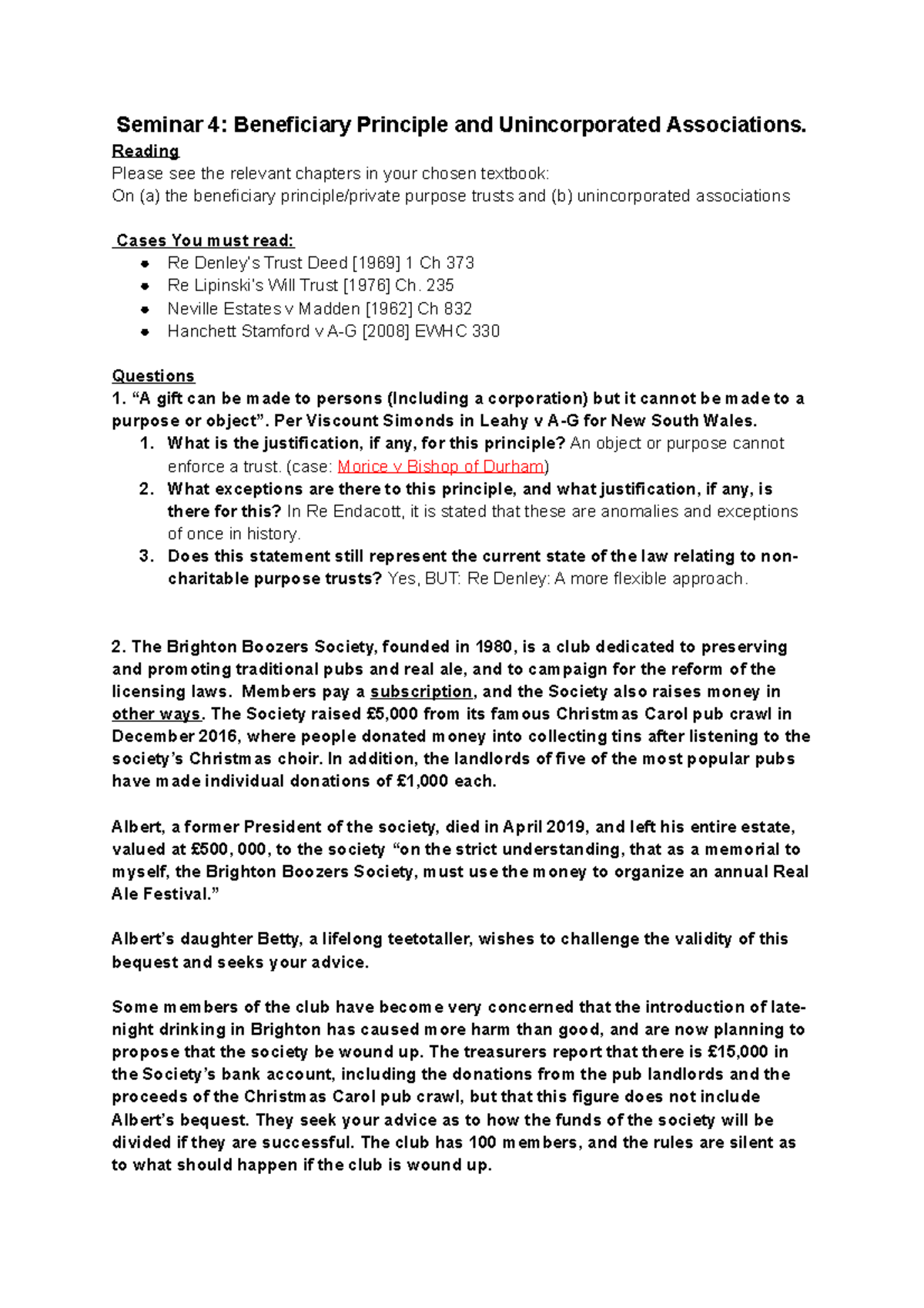 Seminar 4 - Equity & Trusts: Beneficiary Principle & Unincorporated ...