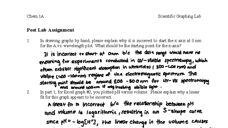 Chem 1A Scientific Graphing Lab Post Lab Assignment Analysis - Studocu