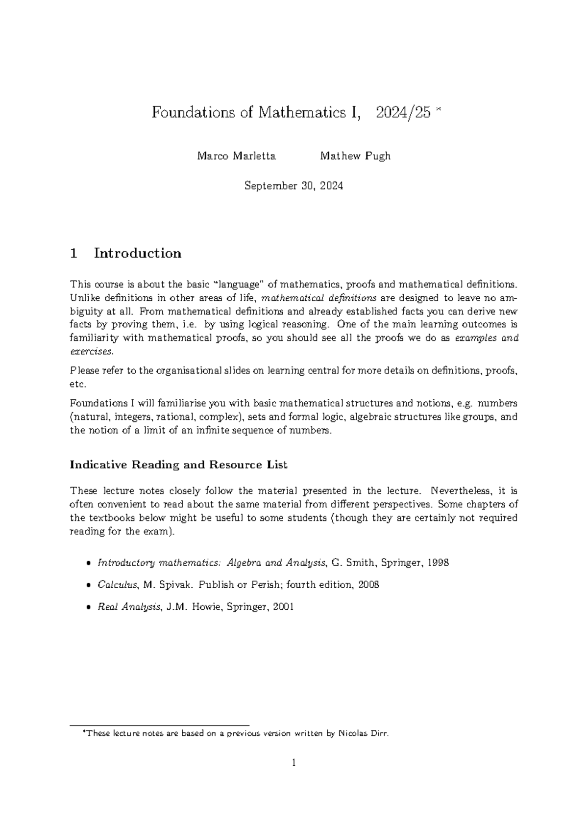 Foundations of Mathematics I (MATH1000): Lecture Notes 2024/25 - Studocu