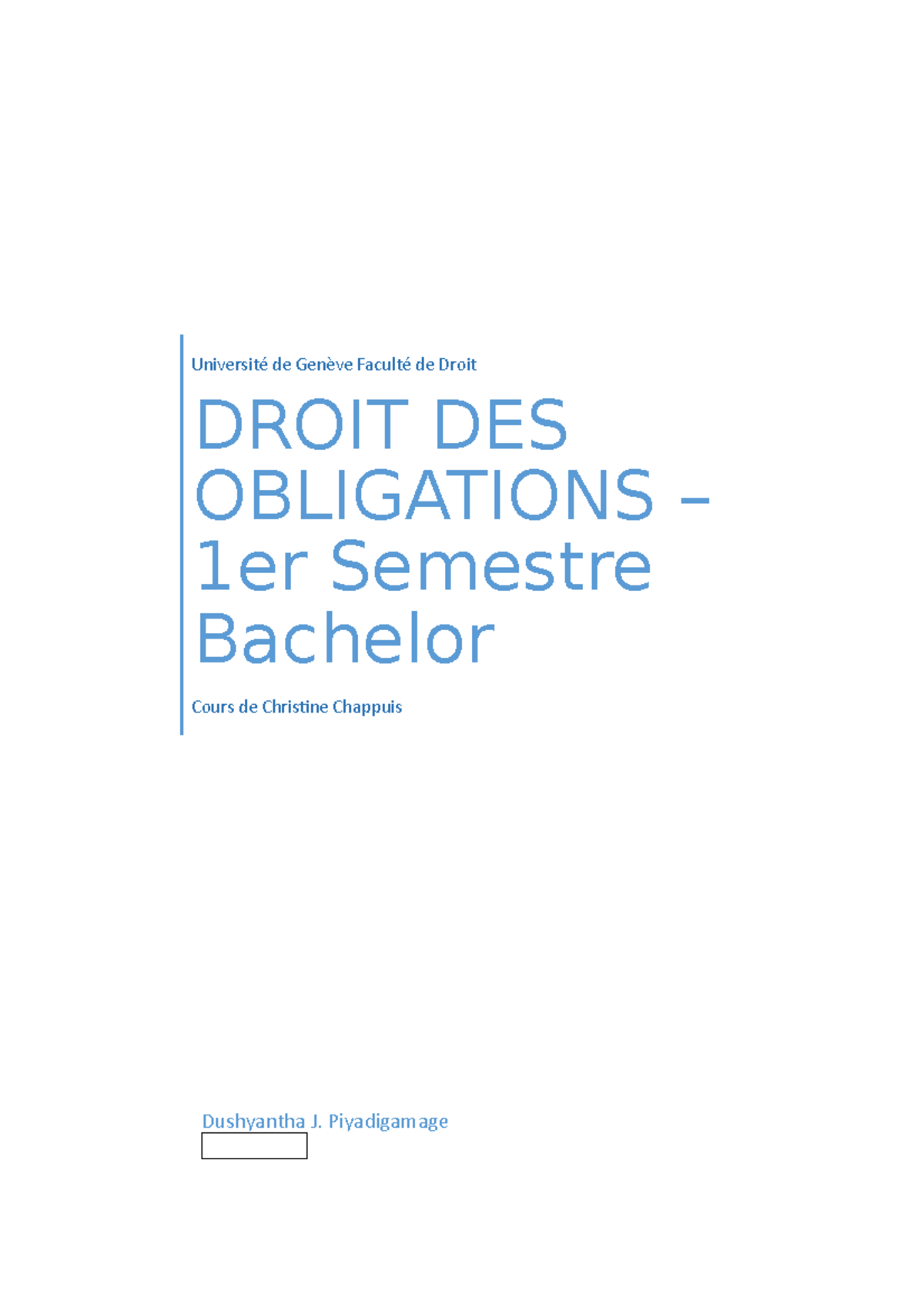Résumé des Obligations en Droit - Droit des Obligations I - Studocu