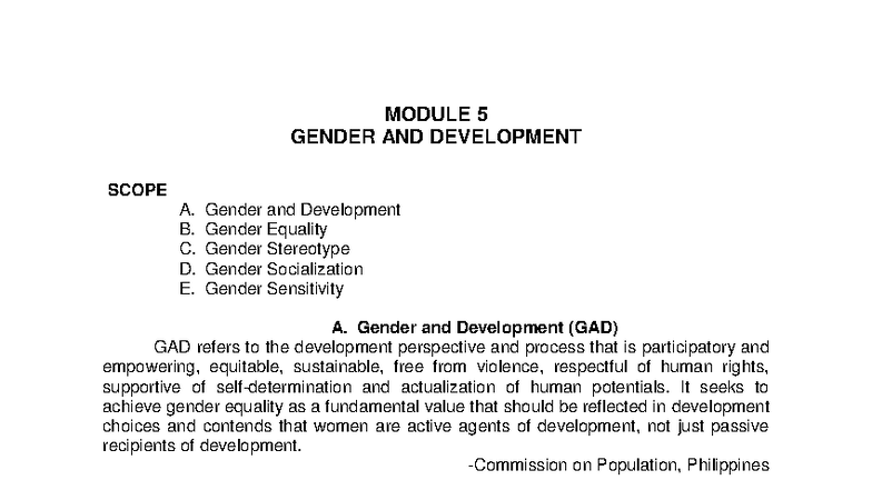 MODULE 5: Gender and Development Overview and Key Concepts - Studocu