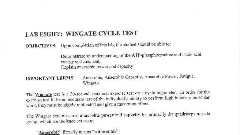Lab 8: Wingate Cycle Test - Understanding Anaerobic Power & Capacity ...