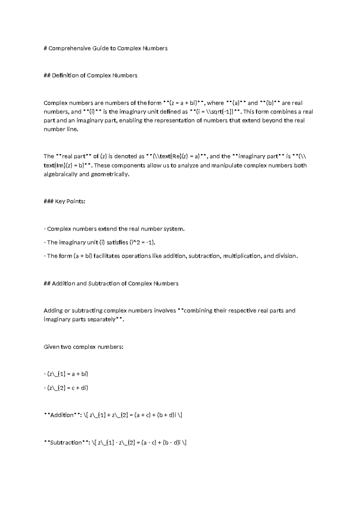 Comprehensive Guide to Complex Numbers (MATH 101) - Studocu