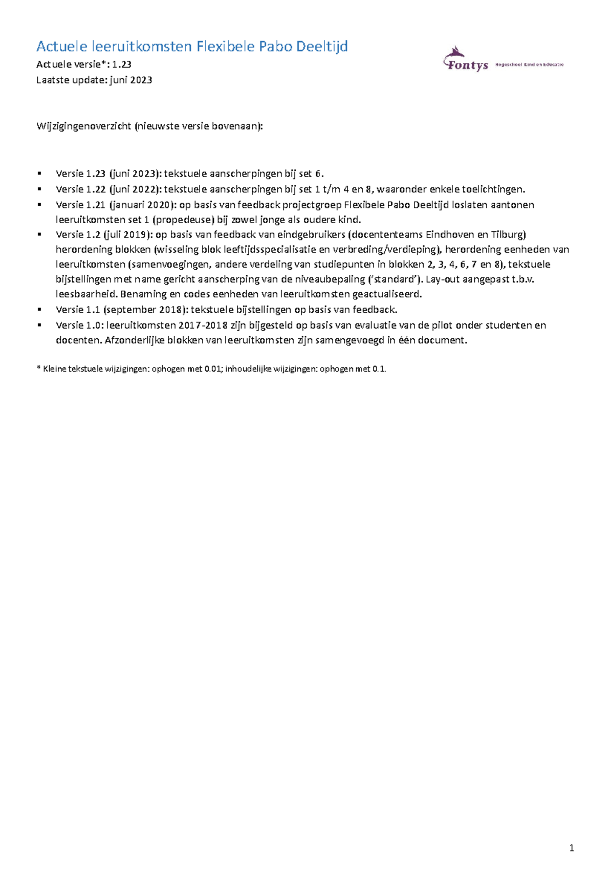 Leeruitkomsten Flexibele PABO Deeltijd: Aantekeningen en Versies ...
