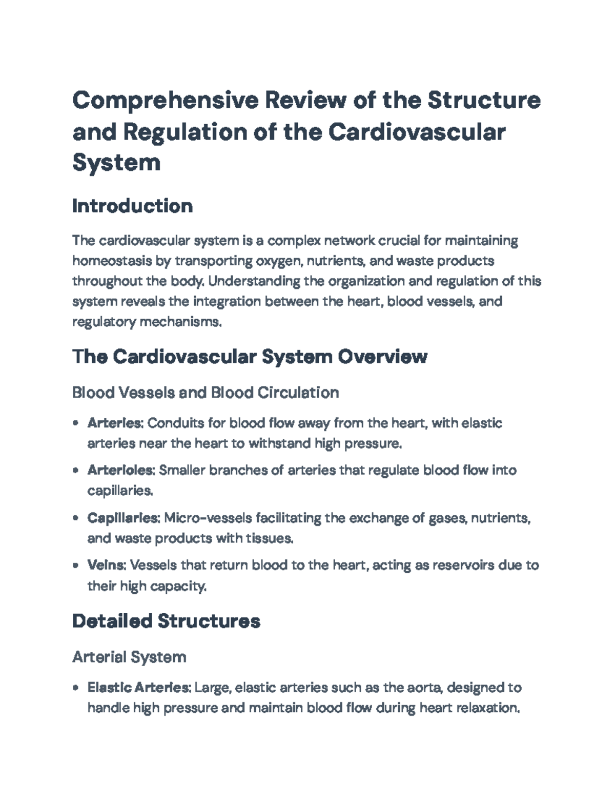 Comprehensive Overview of Cardiovascular System Function and Regulation ...