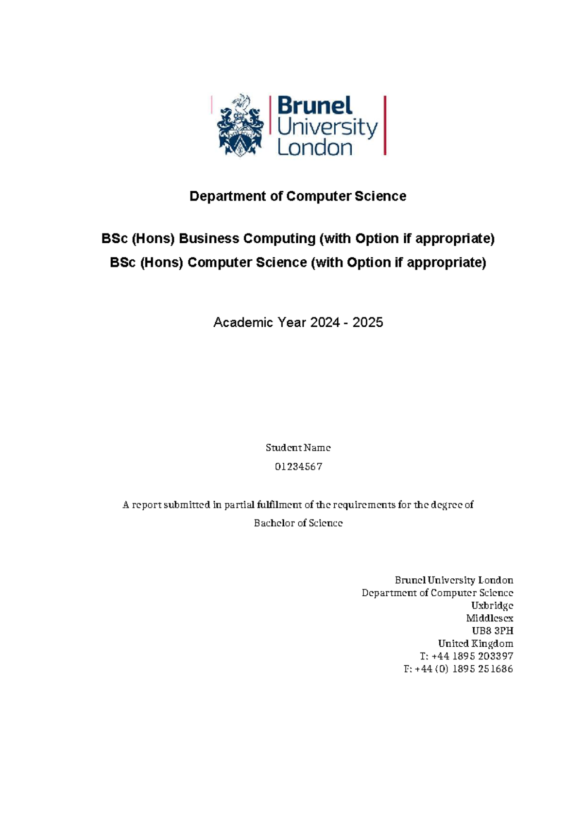 CS3072 CS3605 Final Year Project Dissertation Template - Studocu