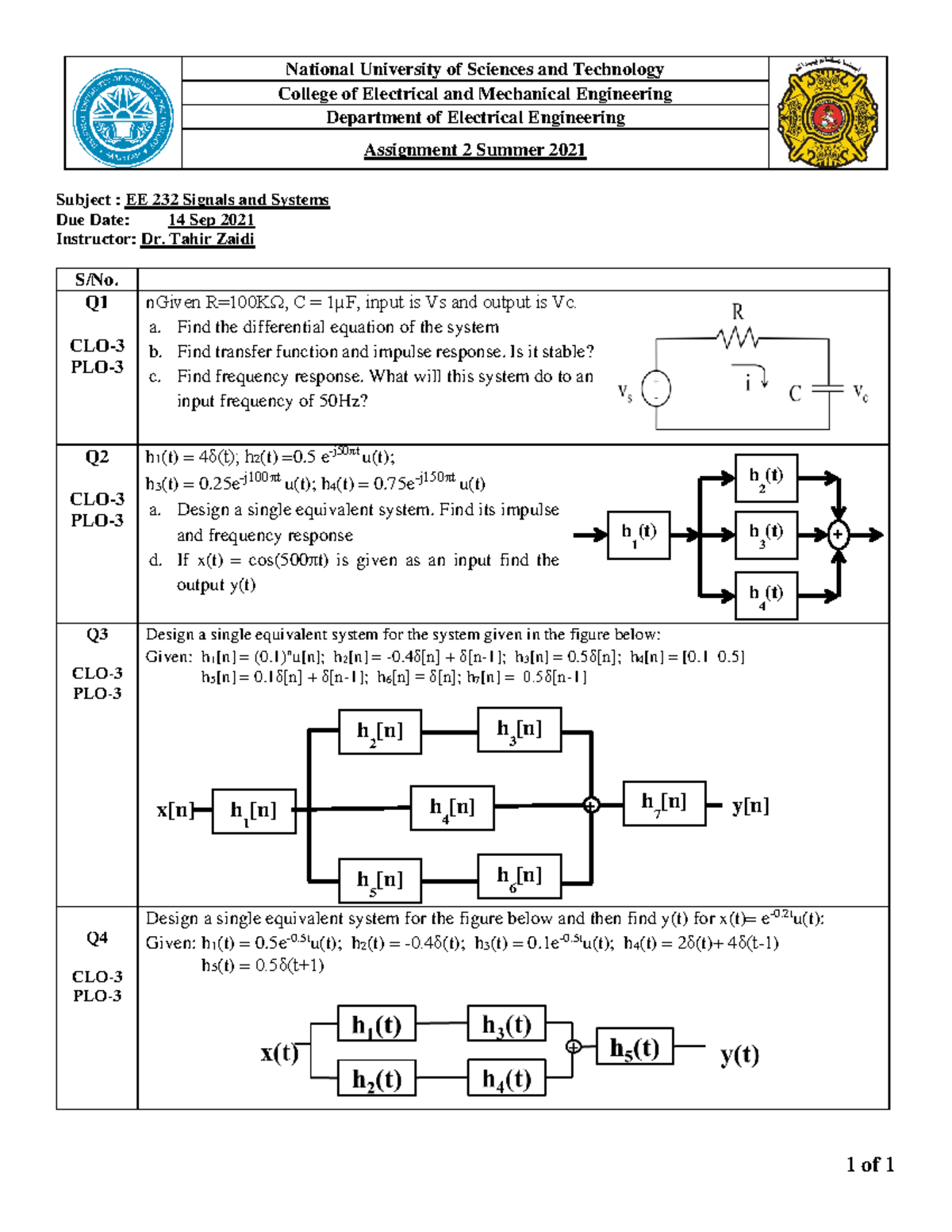 Assignment 2 - 1 of 1 National University of Sciences and Technology ...