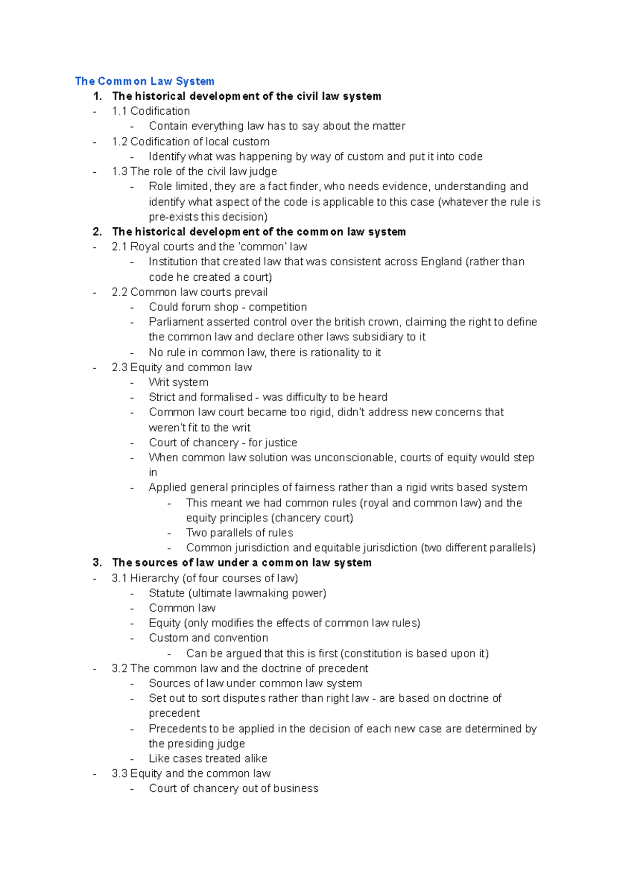 Common Law System Overview - Exam Notes 141 - Studocu