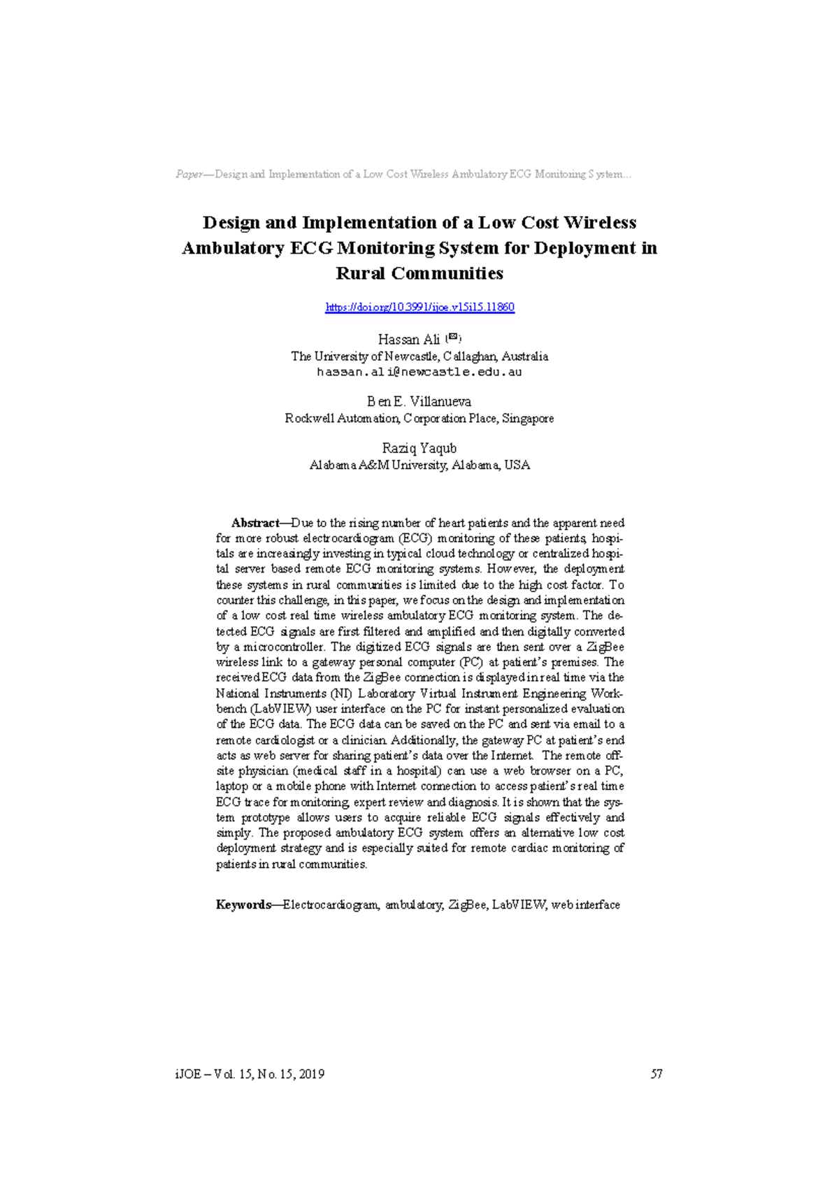 Design and Implementation of a Low Cost Wireless ECG Monitoring System ...