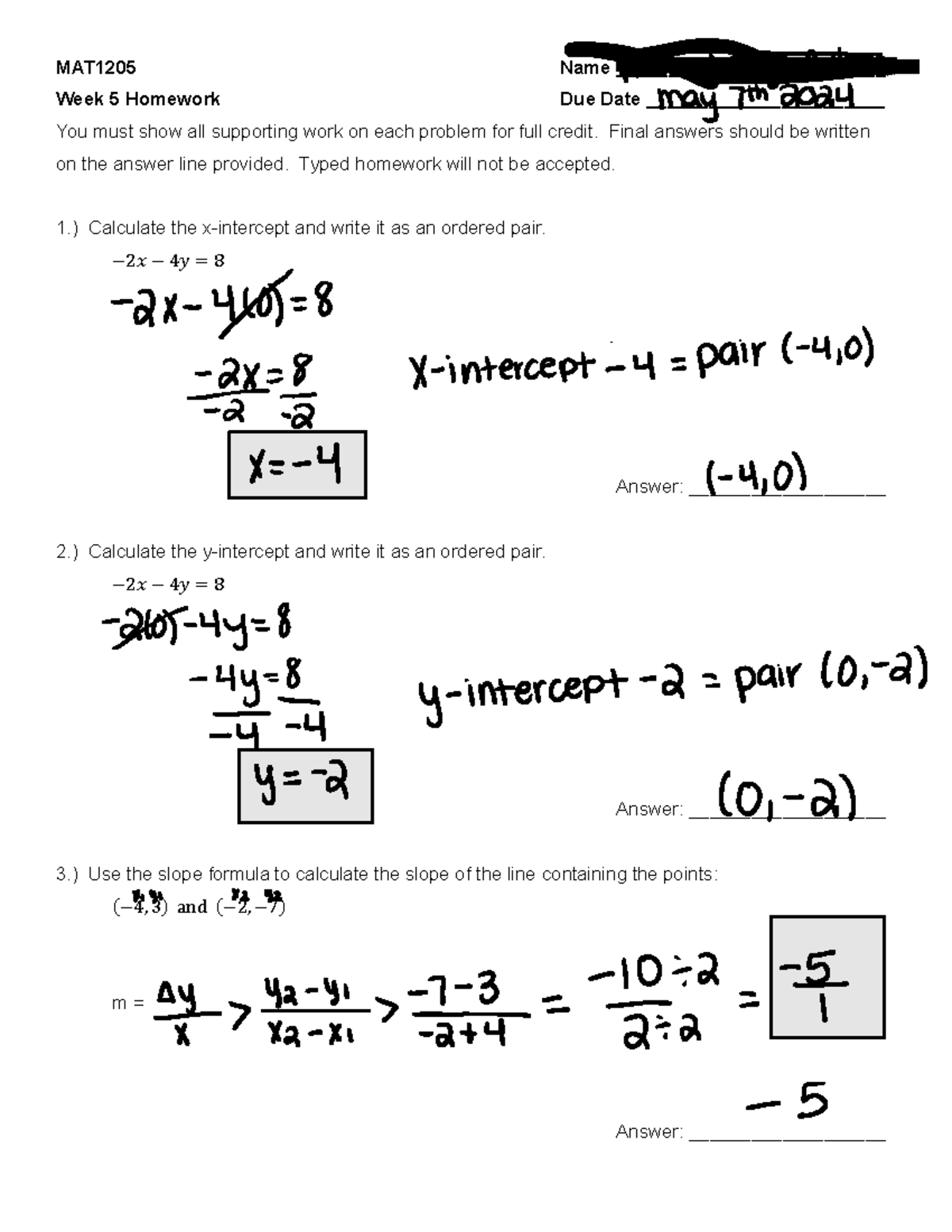 Math-1205 week 5 - Math homework week 5 - MAT1205 Name ...