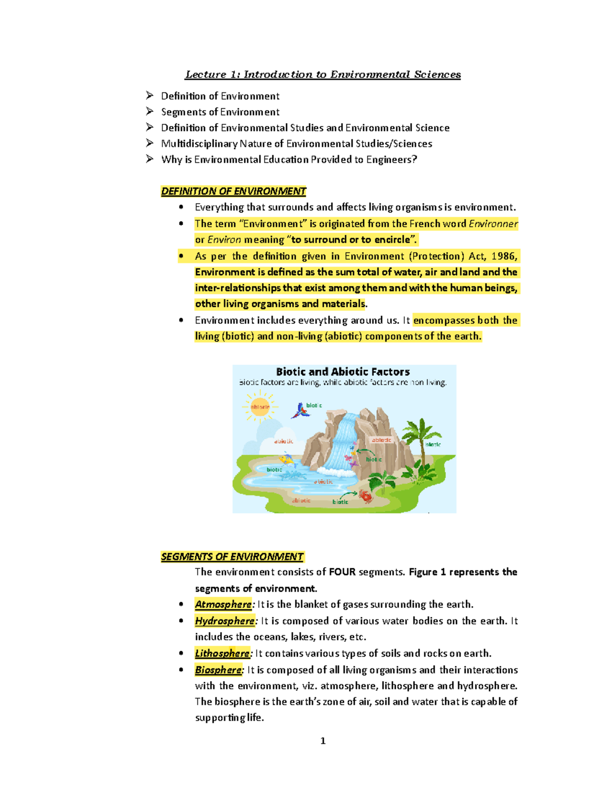 U1 - Lecture 1: Intro to Environmental Sciences and Pollution - Studocu