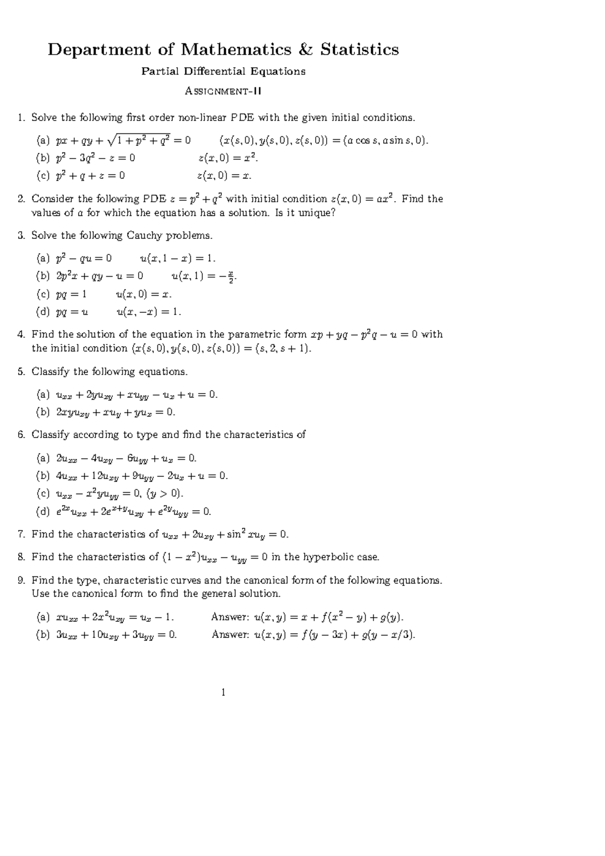 Pde 2 - Assignment - Department of Mathematics & Statistics Partial ...