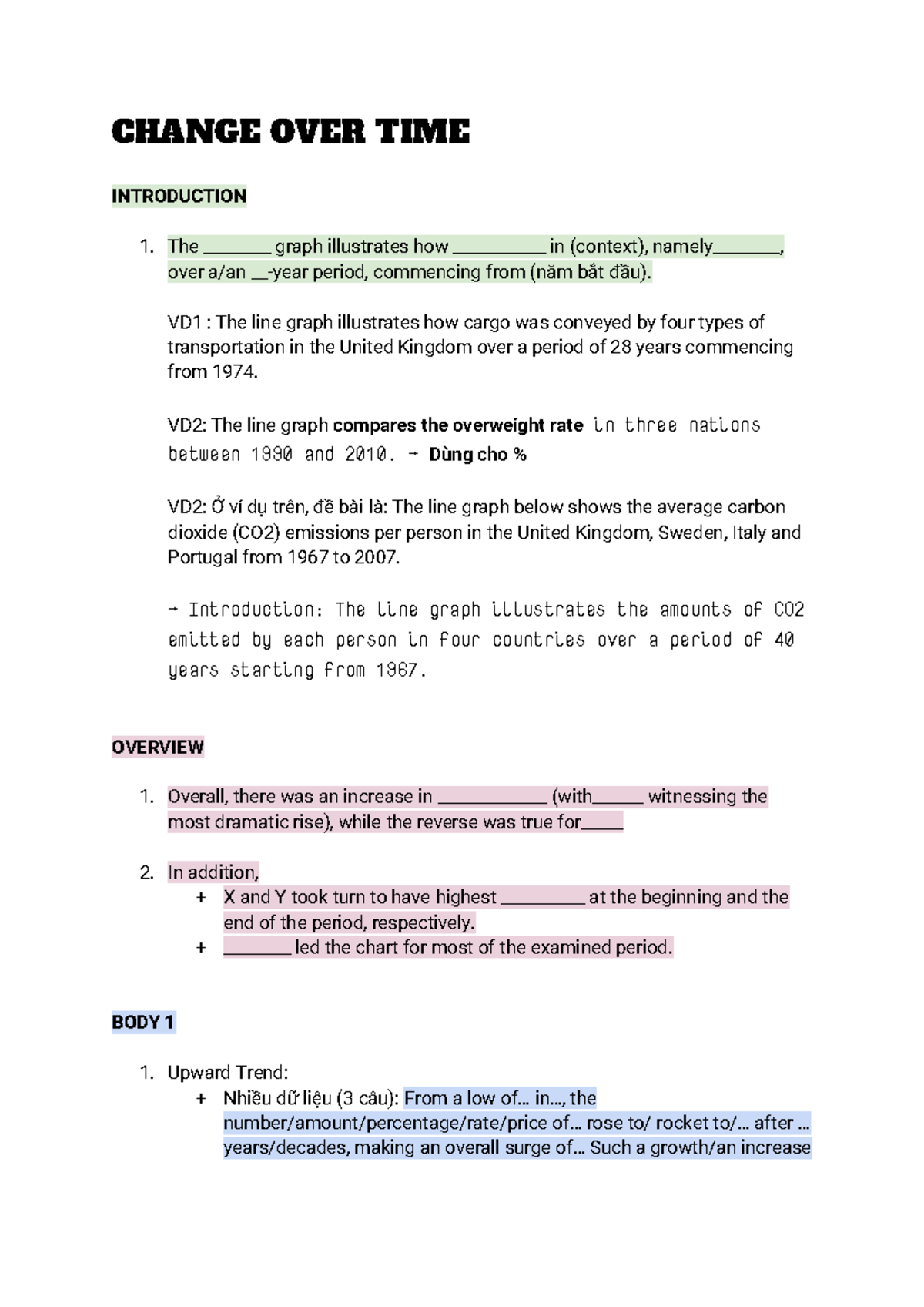 CẤU TRÚC Writing TASK 1: CHANGE OVER TIME Analysis - Studocu