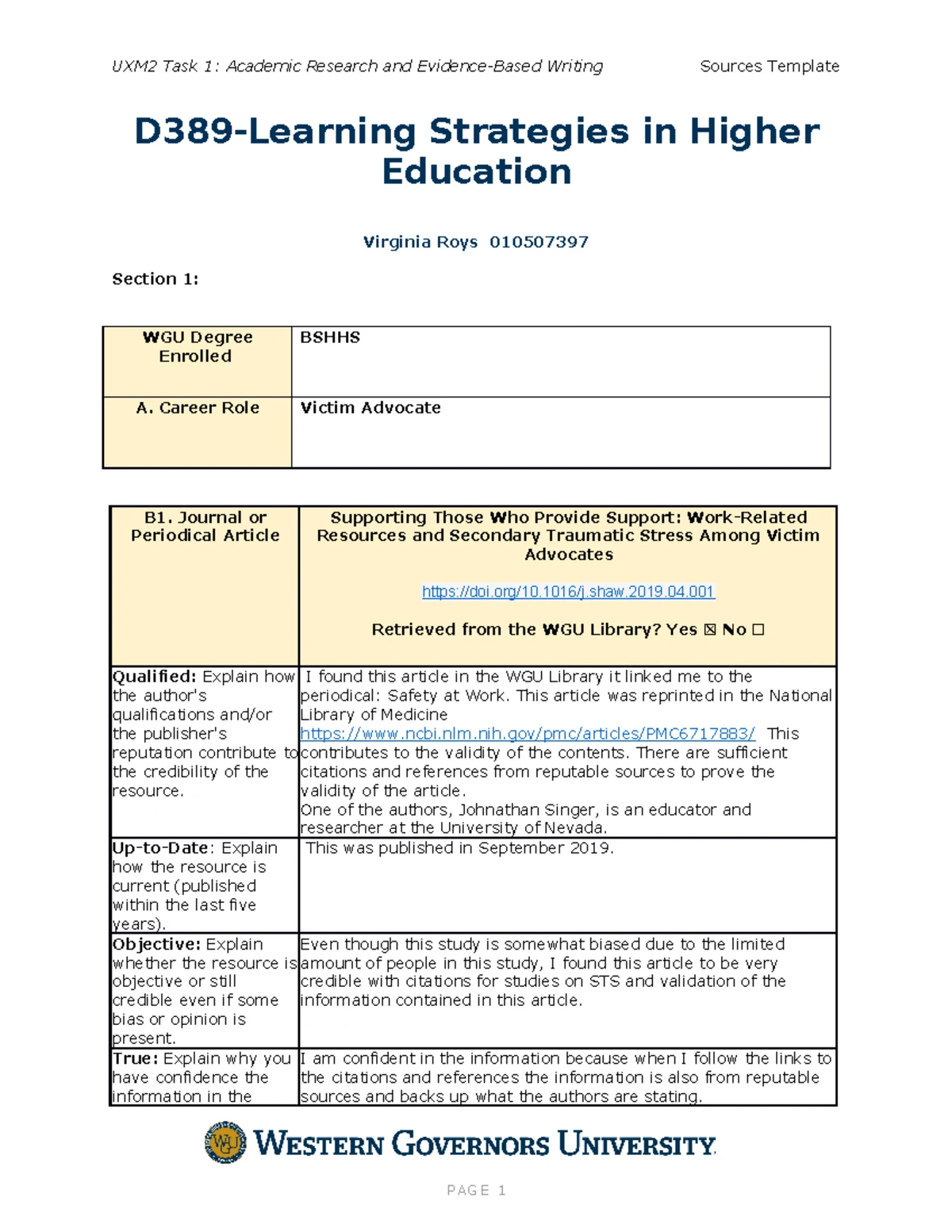 D389 Task 2 - Reflections on Objective Assessment & Learning Strategies ...