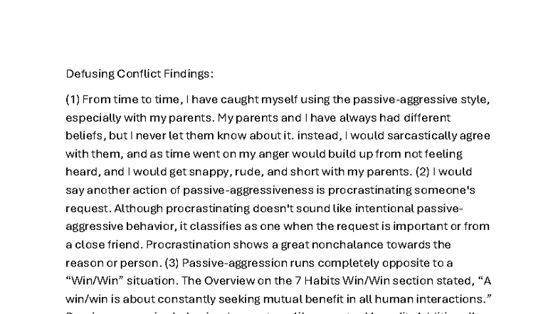 Defusing Conflict: Insights on Passive-Aggressive Behavior - Studocu