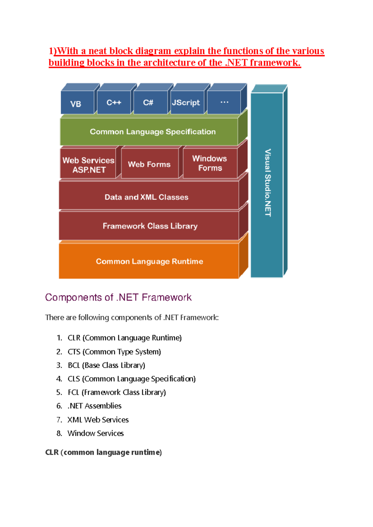 C# 1st Internal Exam Notes: .NET Framework Architecture & Features ...