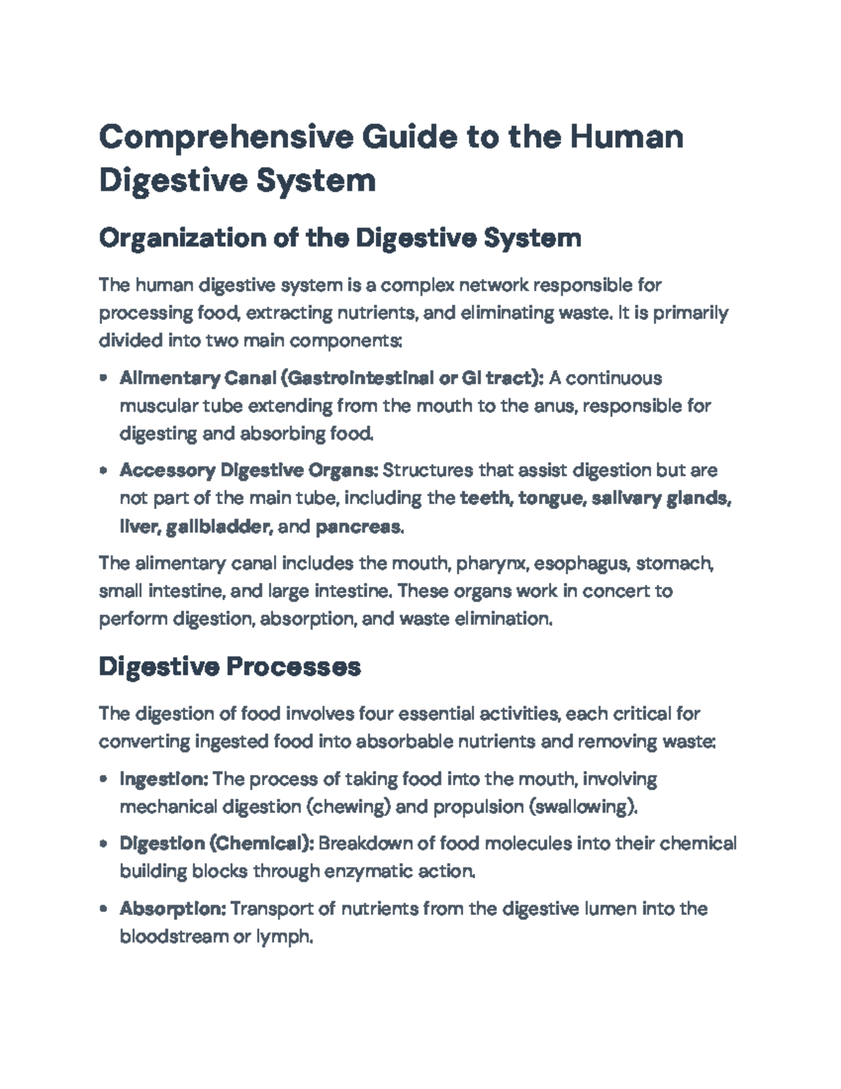 Comprehensive Guide to the Human Digestive System (BIO 101) - Studocu