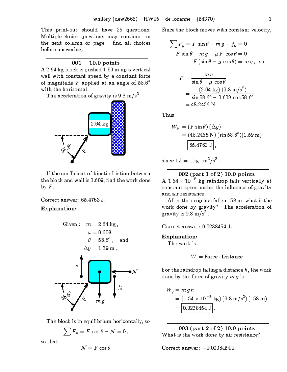 HW 05 - Solutions to Work and Energy Problems - Studocu