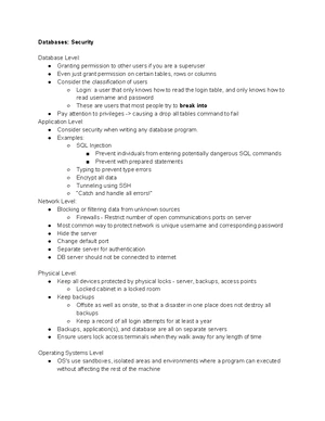 Database Security - Study Notes & Assignments - Studocu