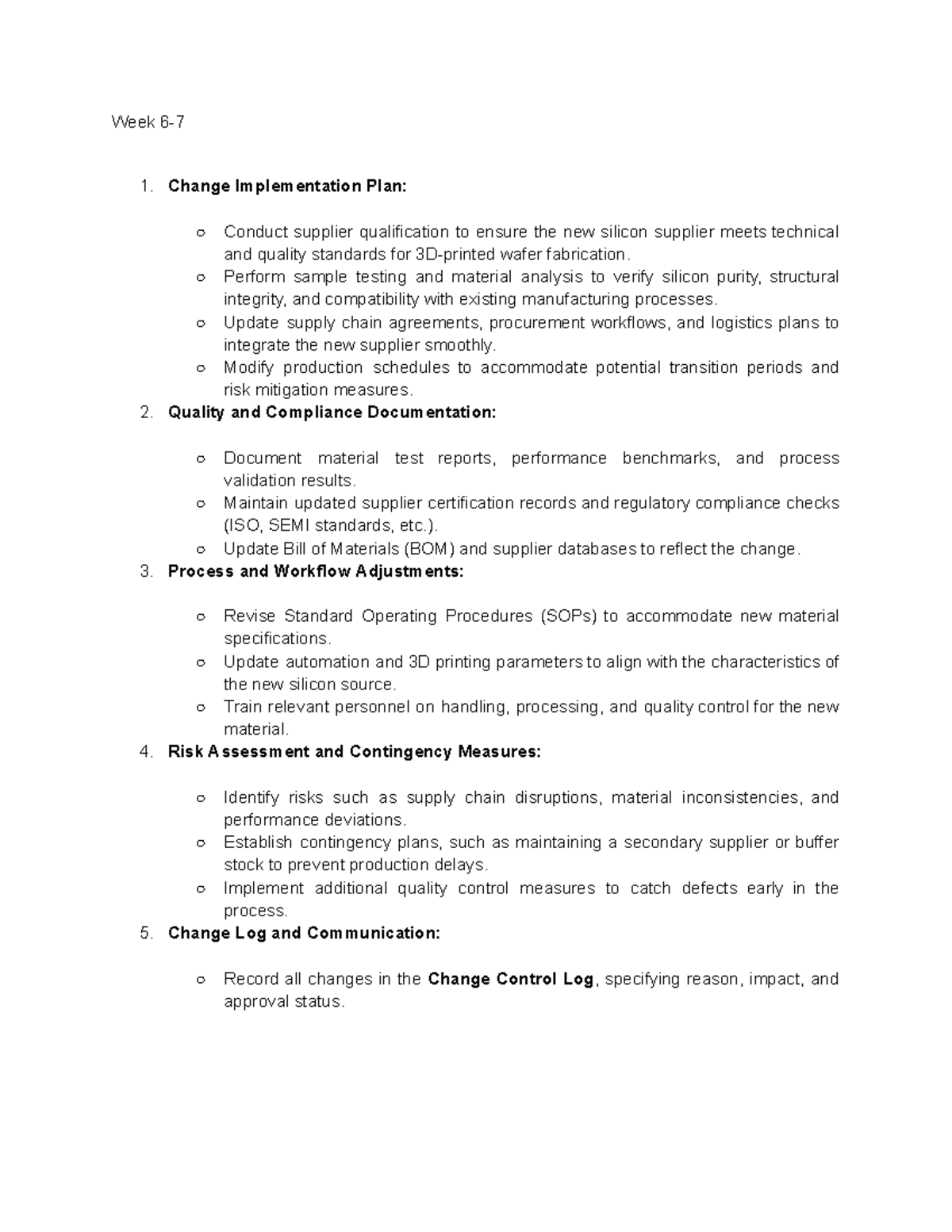 PF 2 - Evaluation of Week Change Implementation for New Silicon ...