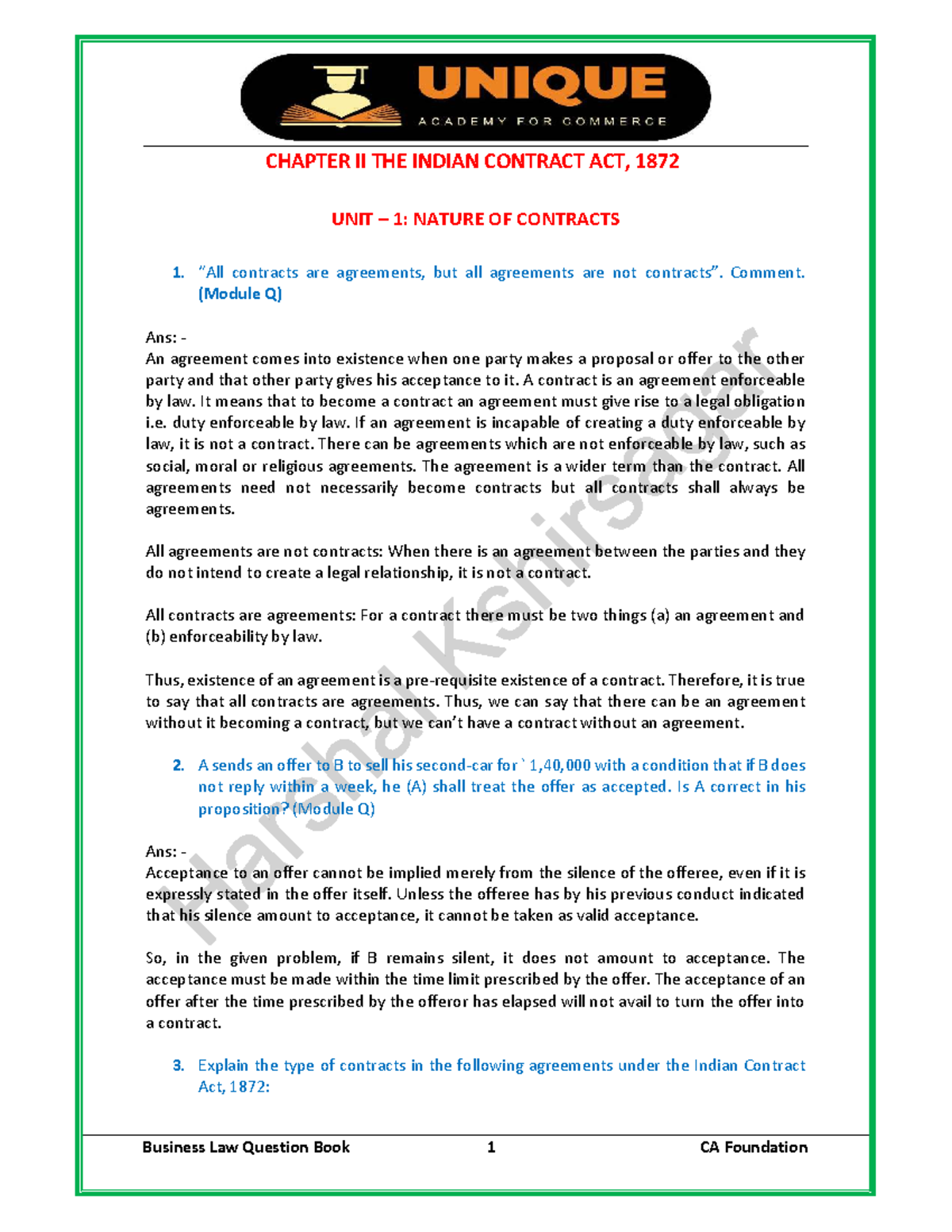 CHAPTER II: NATURE OF CONTRACTS UNDER THE INDIAN CONTRACT ACT, 1872 (CA ...