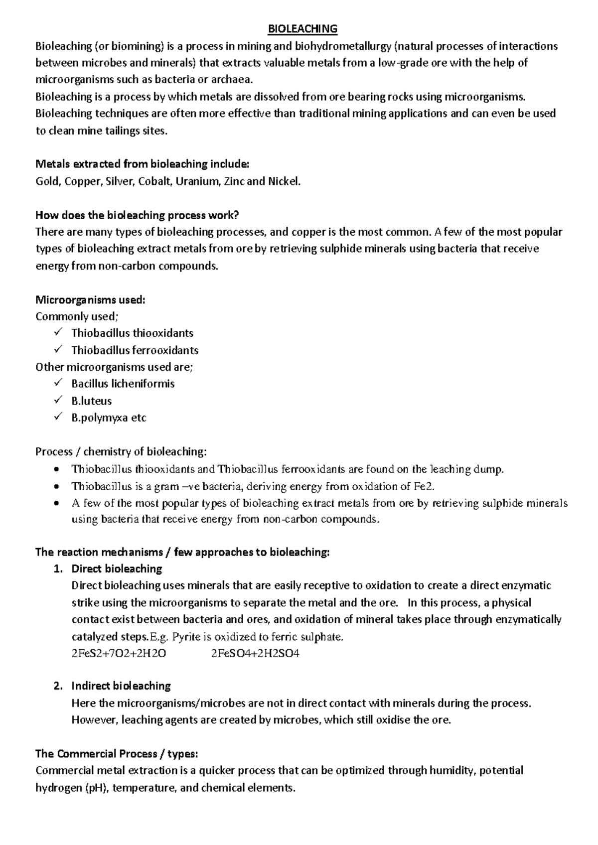 Bioleaching (BIO425): Comprehensive Lecture Notes on Biomining ...