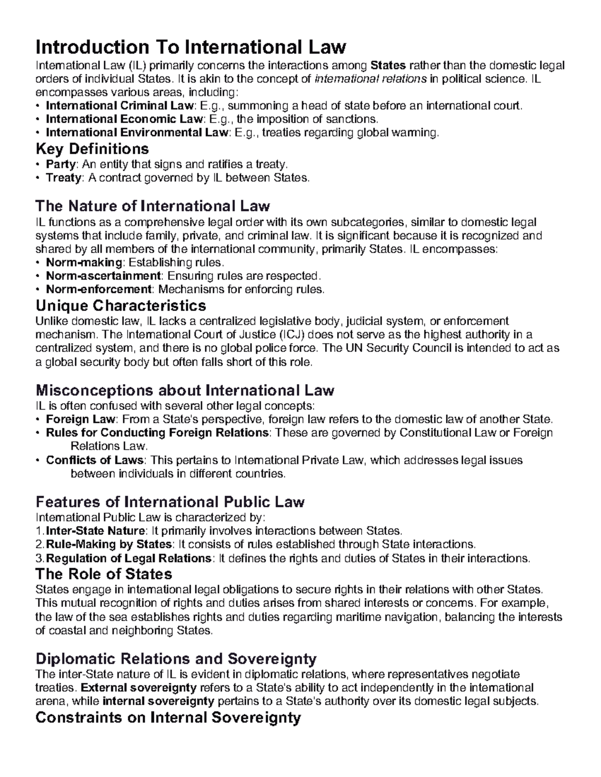 International Law (IL) Overview: Key Concepts and Principles - Studocu