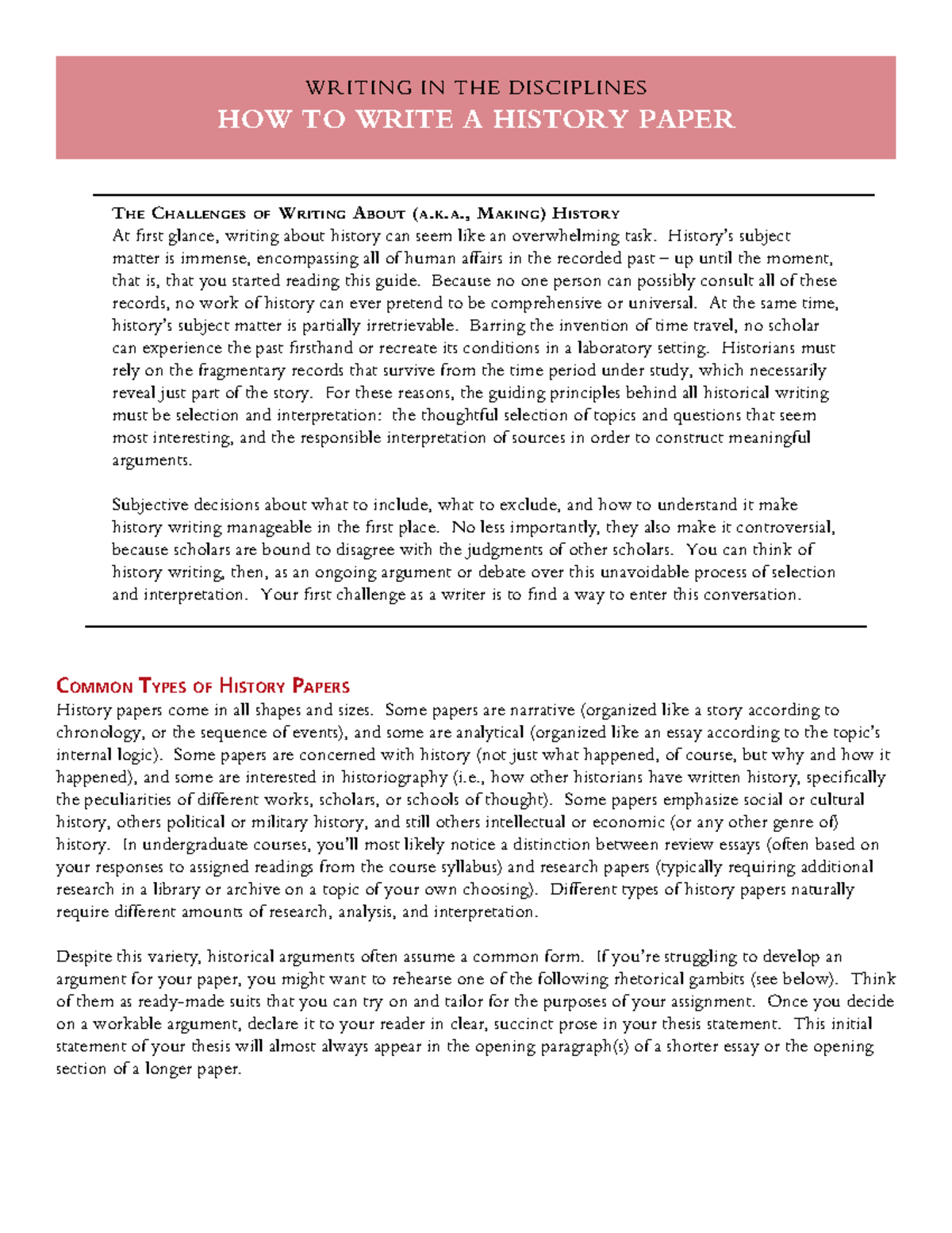 HIST 101: Writing a History Paper - Challenges & Strategies - Studocu