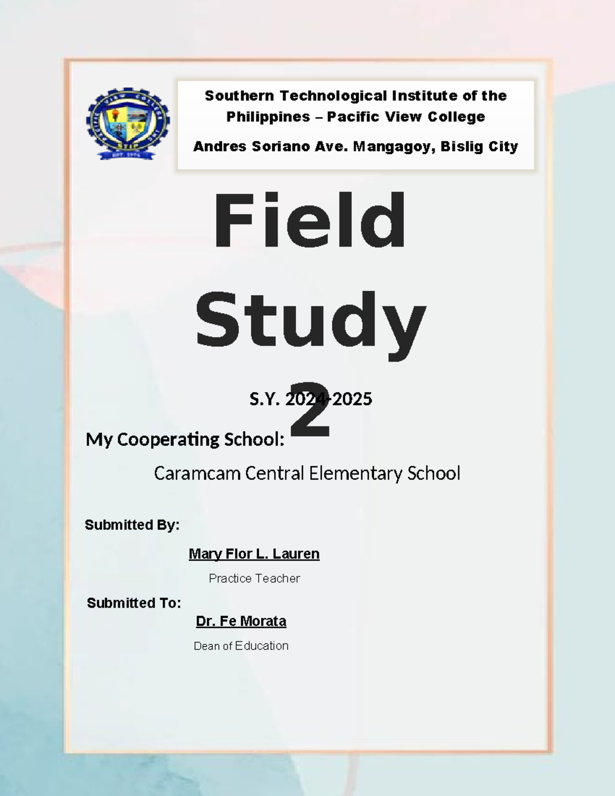 My Field Study 2.docx MARY FLOR Lauren - Field Study 2 Southern ...