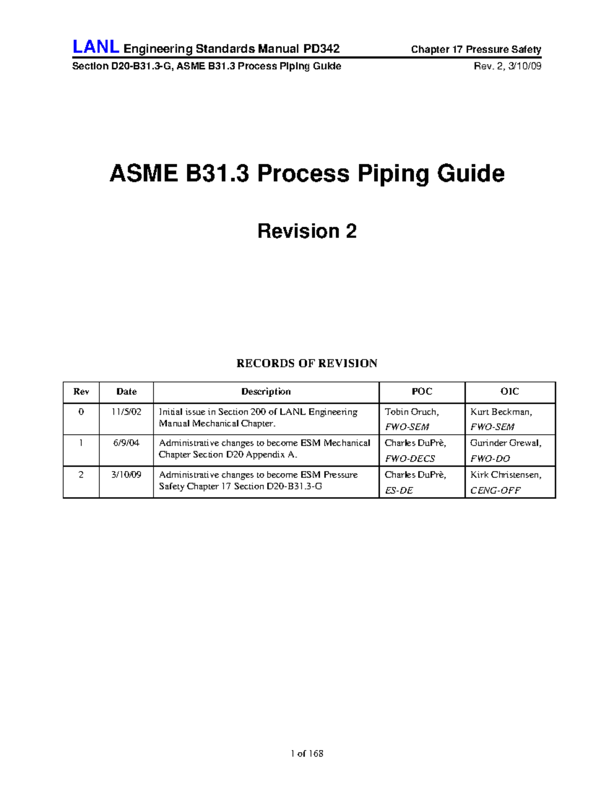 ASME B31.3 2009 - Revised Process Piping Guide D20-B31-G, Rev. 2 - Studocu