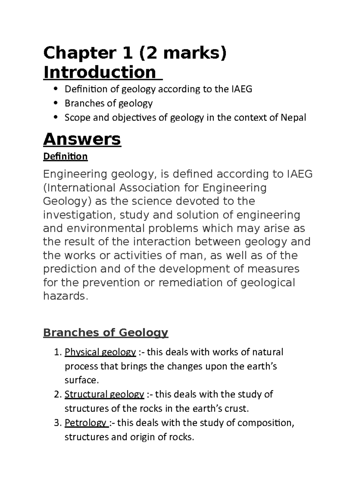 Geology Overview: Chapter 1 Insights for CE 101 Studies - Studocu