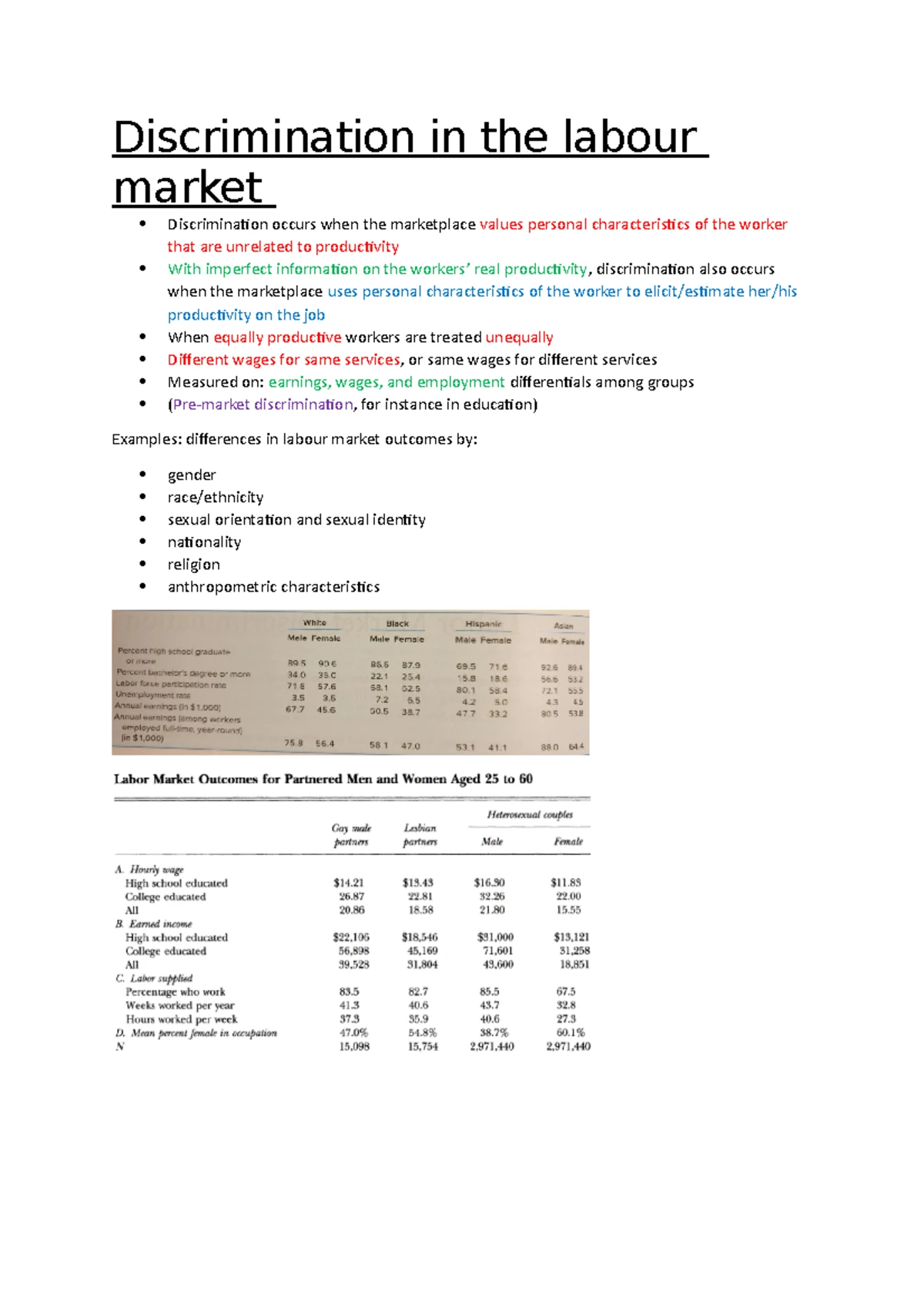 Labour Economics BEE Tutorial 4: Discrimination in the Labour Market ...