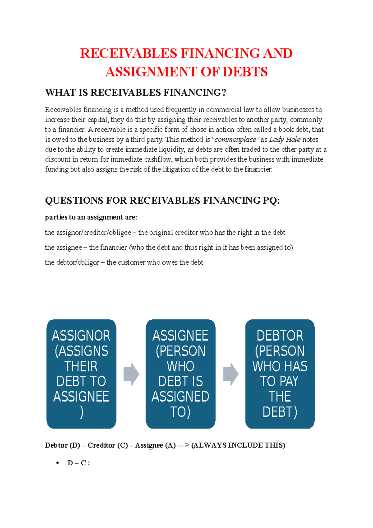 Receivables Financing & Assignment of Debts: Legal Insights (LAW 101 ...