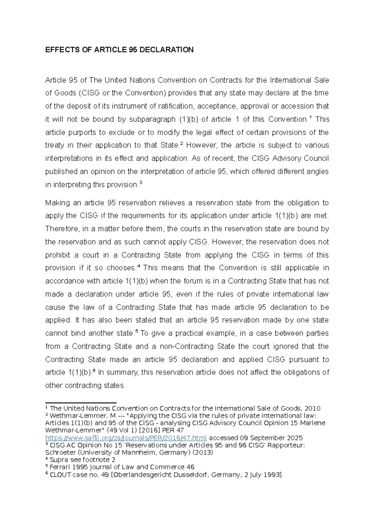 Effects of Article 95 Declaration in CISG: Analysis and Implications ...